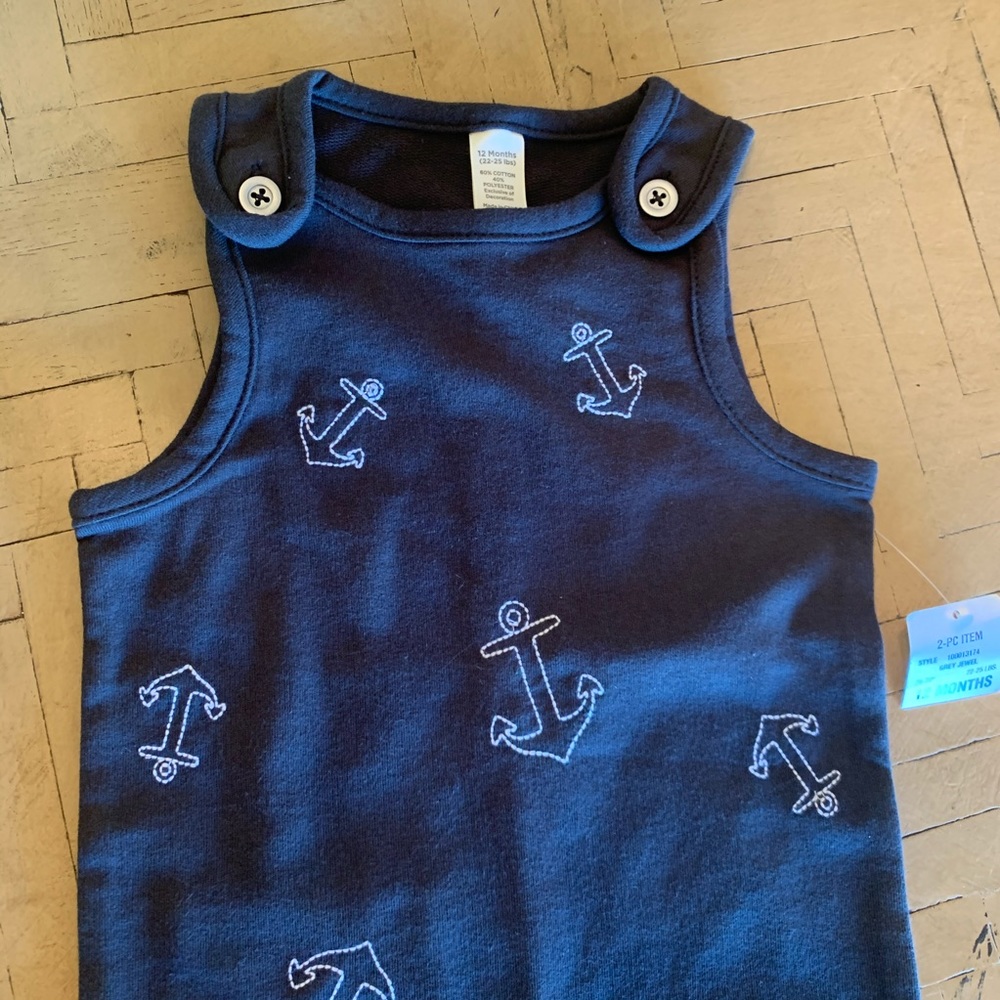 ❌SOLD❌Gray Nautical Boy’s Romper Overalls Size 12 - Picture 2 of 7